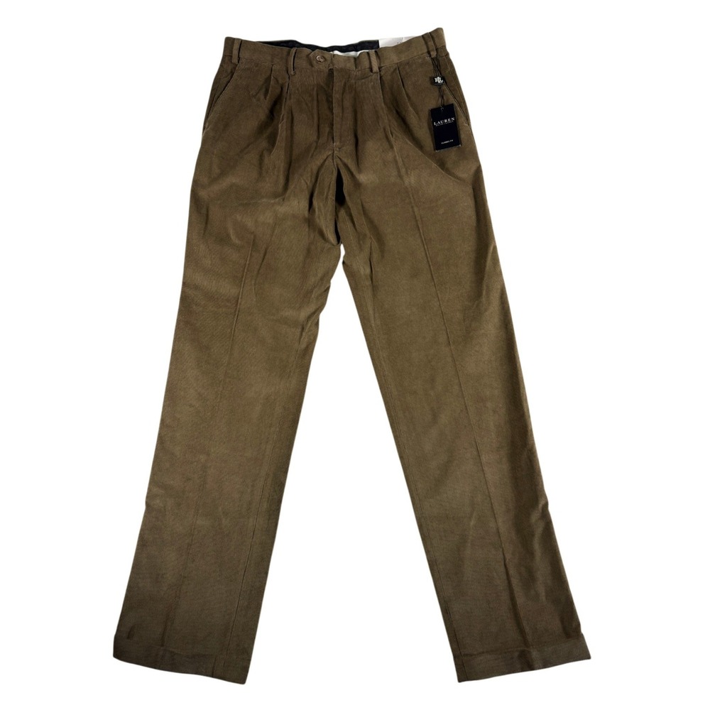 Lauren Ralph Lauren Corduroy Pants Men 36x34 Olive Green Pleated Stretch Classic